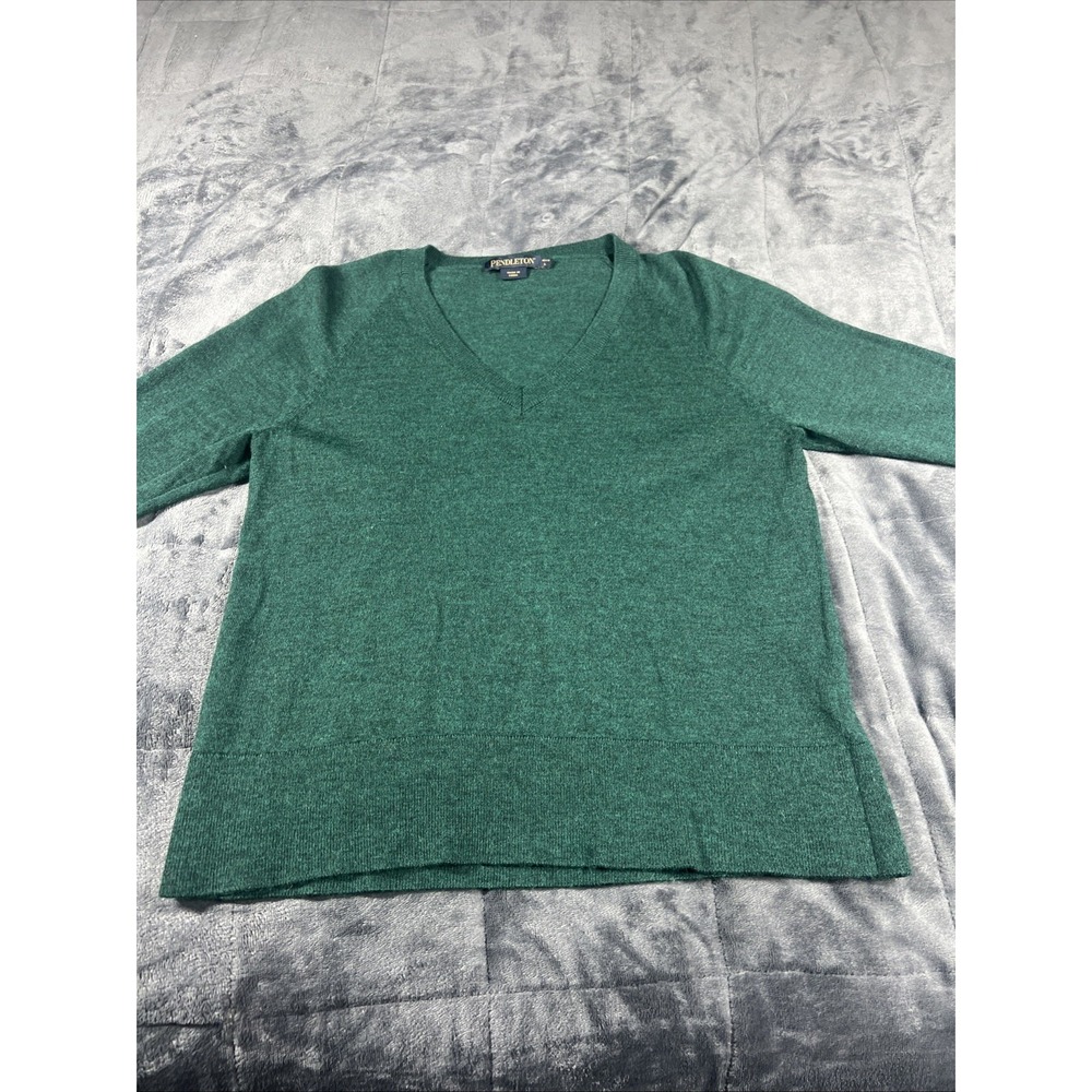 Pendleton Olive Green Wool V-Neck Sweater Size L preppy, old money hipster
